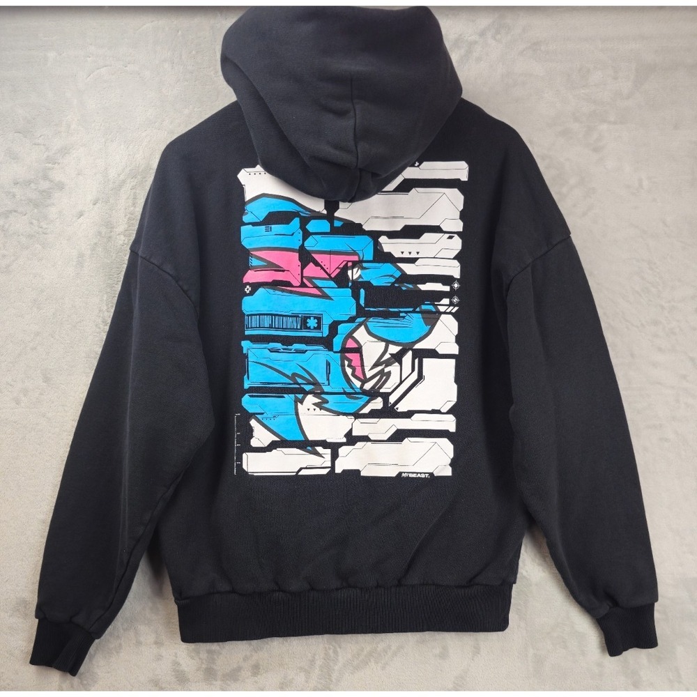 Mr. Beast Mens Hoodie Sweatshirt Small Black Graphic Logo Hooded Pullover Logo